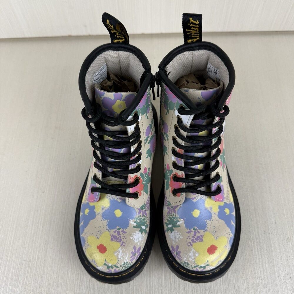 Dr. Martens Boots Girls Size 13 Floral Mash Up Leather Shoes 1460 Combat - Picture 3 of 14